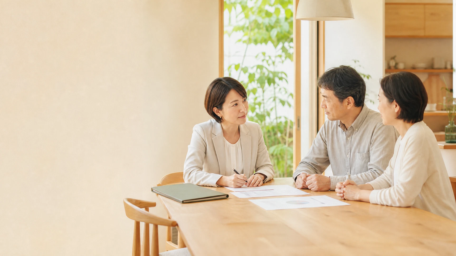 ご自宅で相談者の話を丁寧に伺う保険アドバイザー