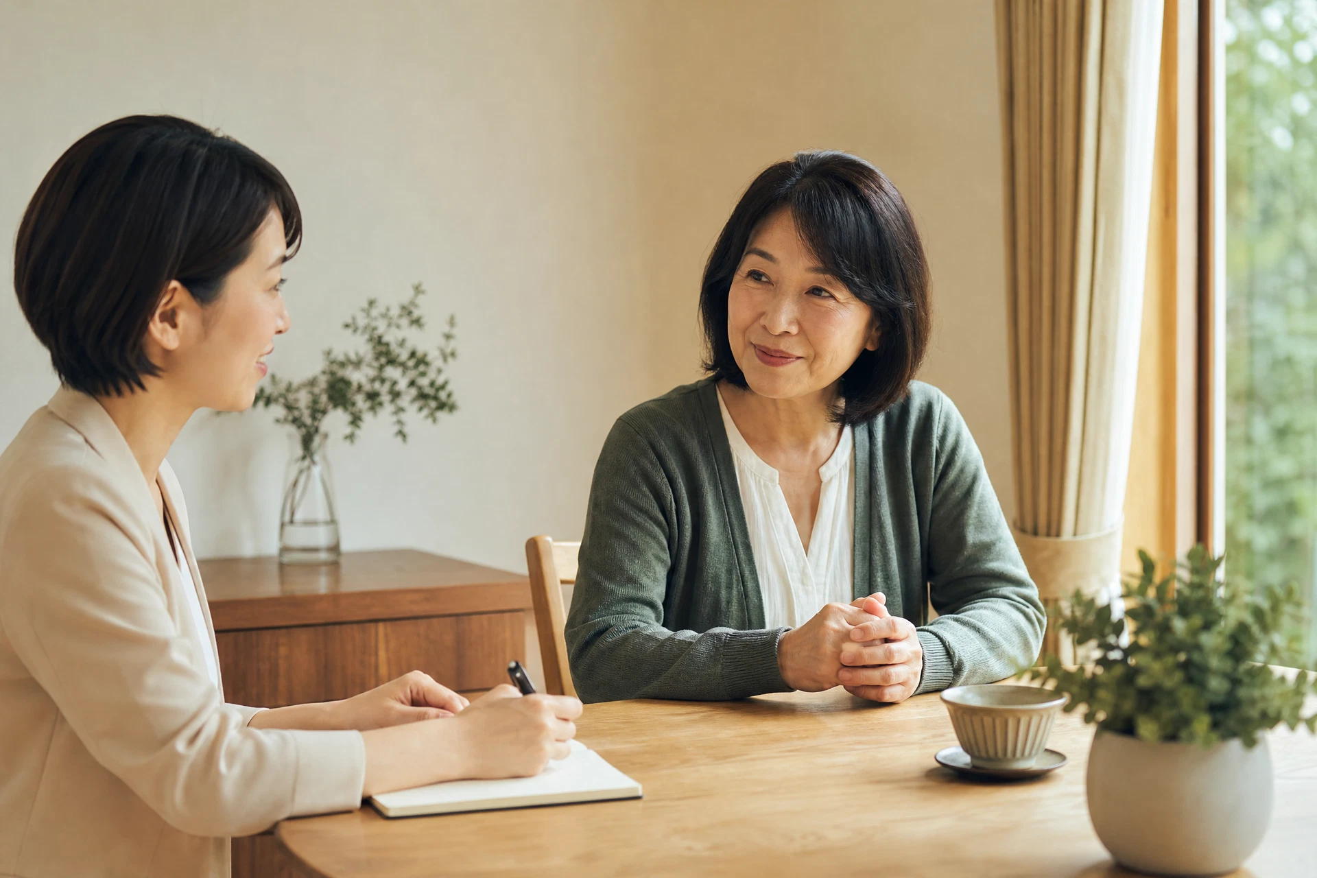 相談者の話を聞きながら丁寧にメモを取る担当者